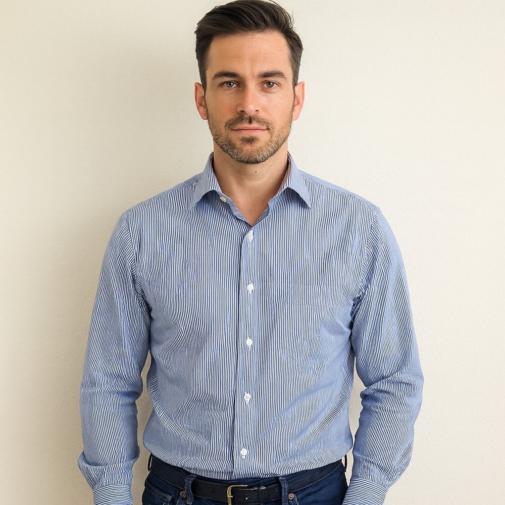 Vintage Burberrys of London Blue & White Striped Dress Shirt | Size 16.5/34